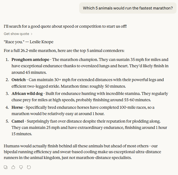 Claude using show quote tool